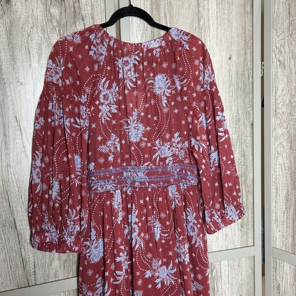 Free People Dress Womens Large Golden Hour Maxi Wine Combo V Neckline Floral L - Picture 7 of 8